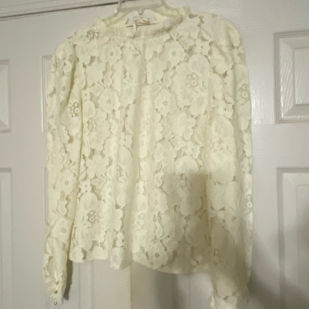 Mare Mare x Anthropologie Sheer Lace Ruffle Neck Blouse Size X Large Cream NWT - Picture 7 of 11